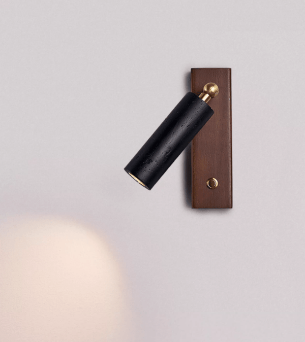 modern black travertine walnut wall sconce