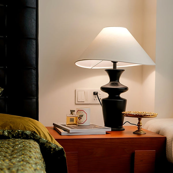 modern black wood fabric table lamp