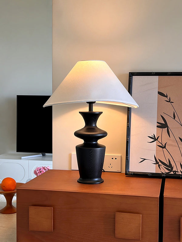 modern black wood fabric table lamp