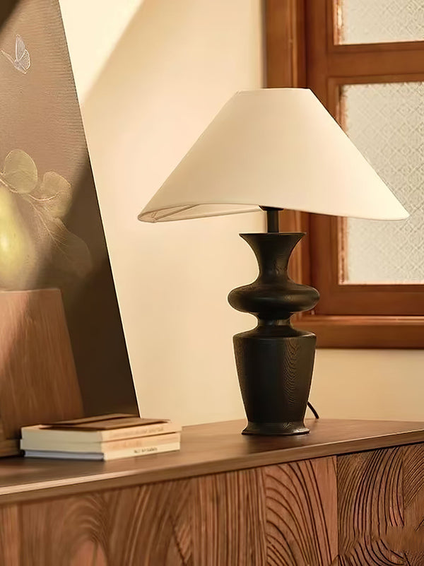 modern black wood fabric table lamp