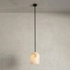 modern brass alabaster belfry arm pendant lamp