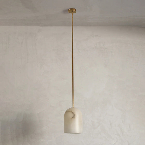 modern brass alabaster belfry arm pendant lamp