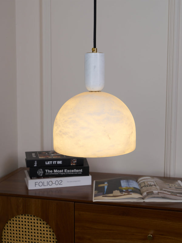 modern brass alabaster bowl pendant light
