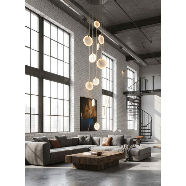 modern brass alabaster disc pendant light