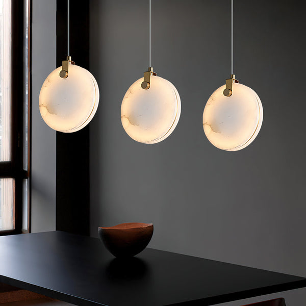 modern brass alabaster disc pendant light