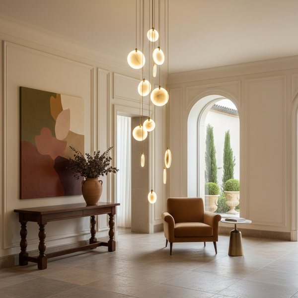 modern brass alabaster disc pendant light