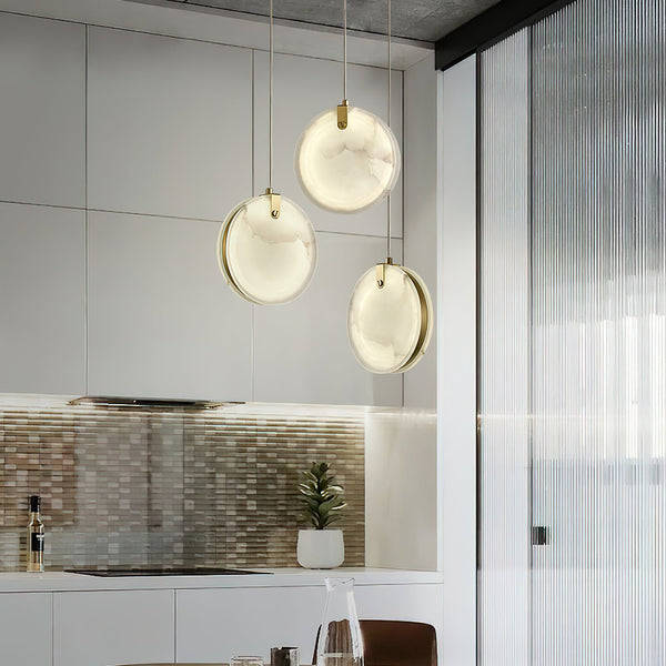 modern brass alabaster disc pendant light