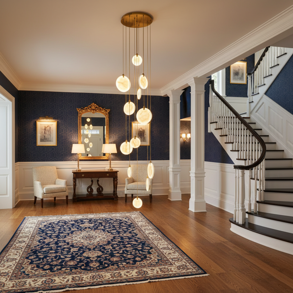 modern brass alabaster disc pendant light