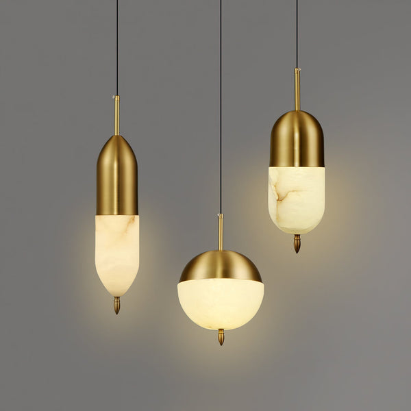 modern brass alabaster orb pendant light