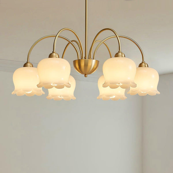 modern brass beige glass orchid chandelier