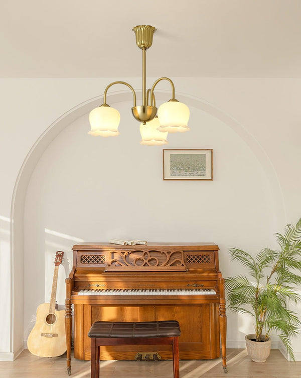 modern brass beige glass orchid chandelier