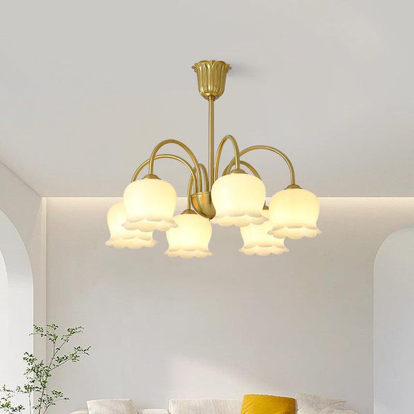 modern brass beige glass orchid chandelier