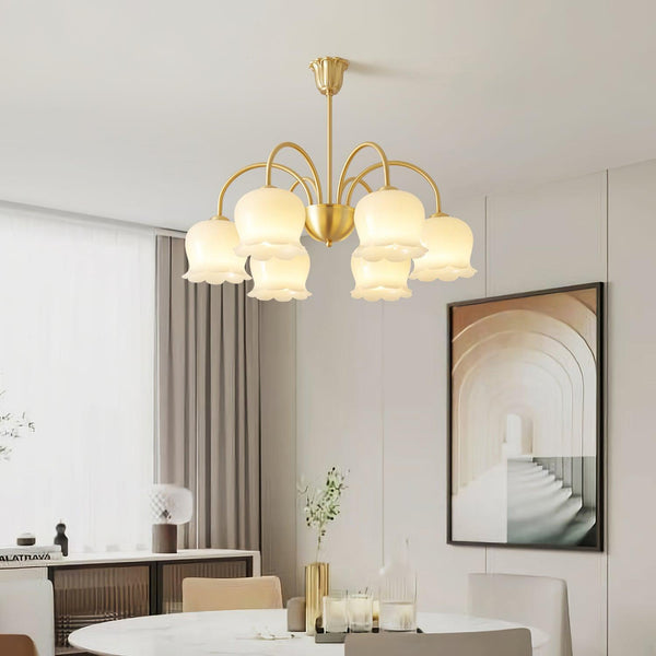 modern brass beige glass orchid chandelier