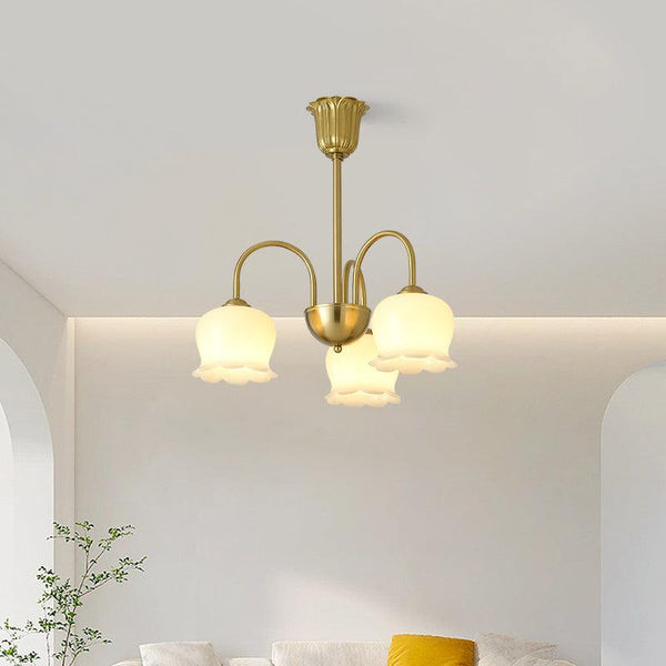 modern brass beige glass orchid chandelier