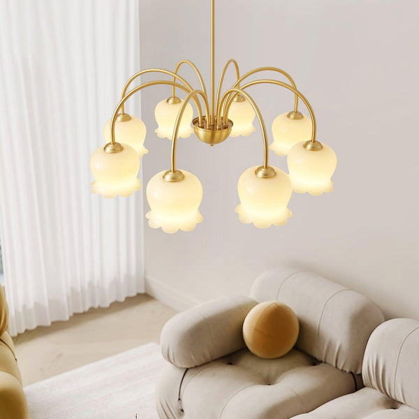 modern brass beige glass orchid chandelier