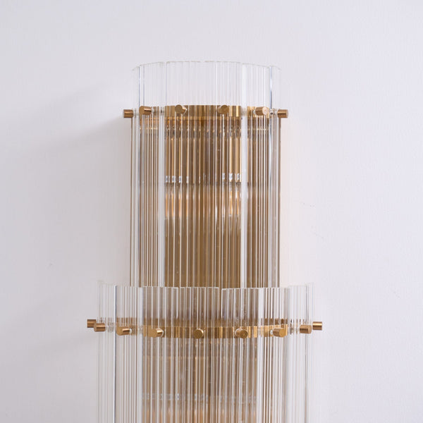 modern brass clear glass rod wall light