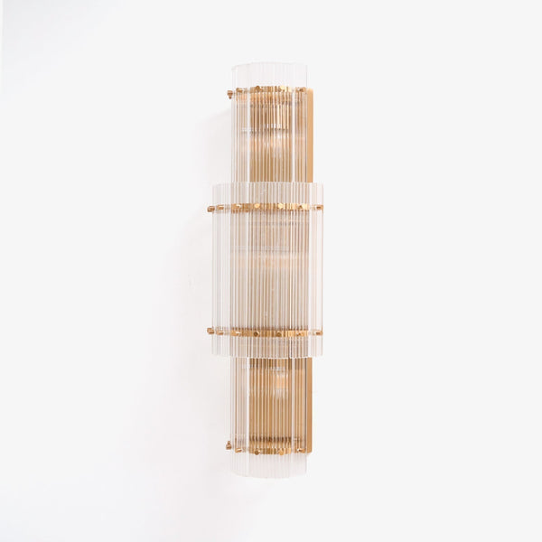 modern brass clear glass rod wall light