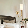 modern brass fabric shade wall sconce