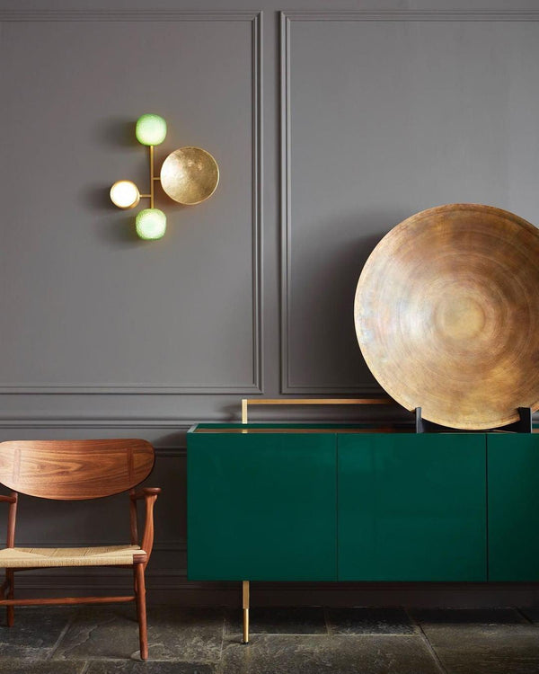 modern brass green glass wall sconce