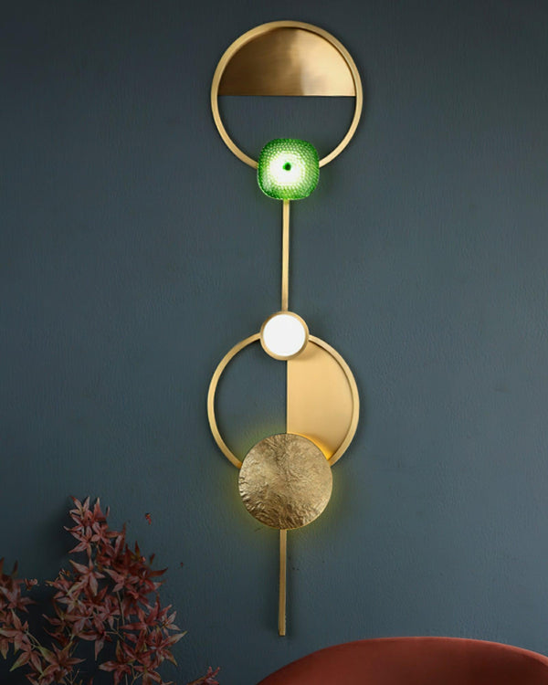 modern brass green glass wall sconce
