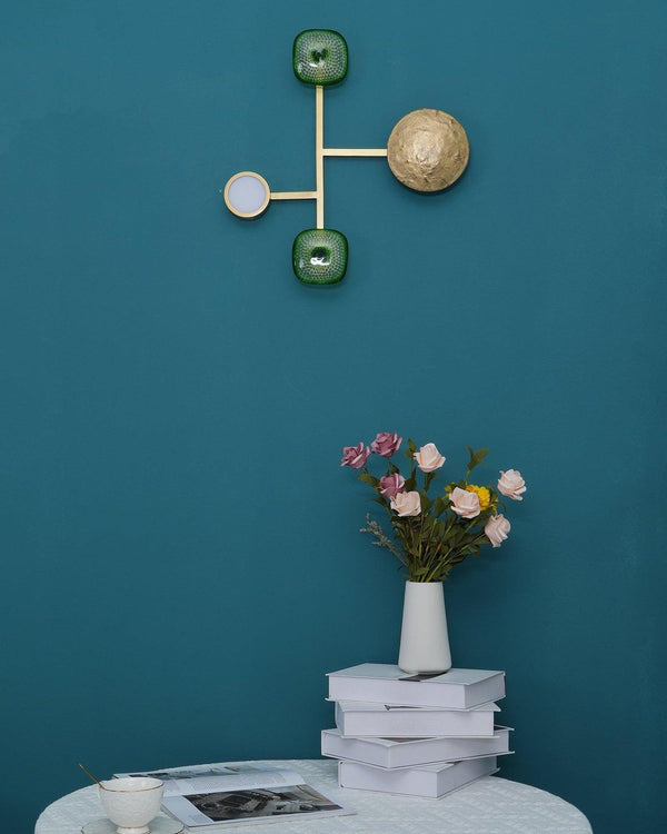 modern brass green glass wall sconce