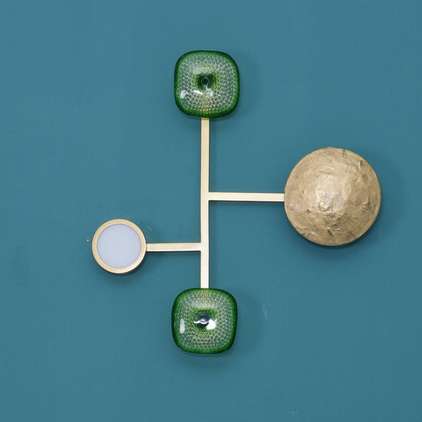 modern brass green glass wall sconce