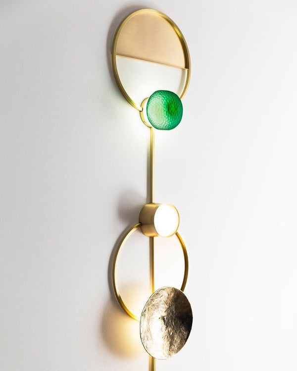 modern brass green glass wall sconce