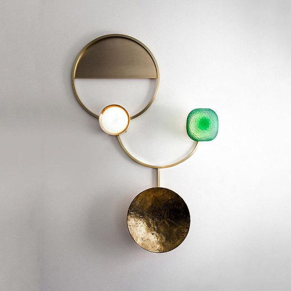modern brass green glass wall sconce
