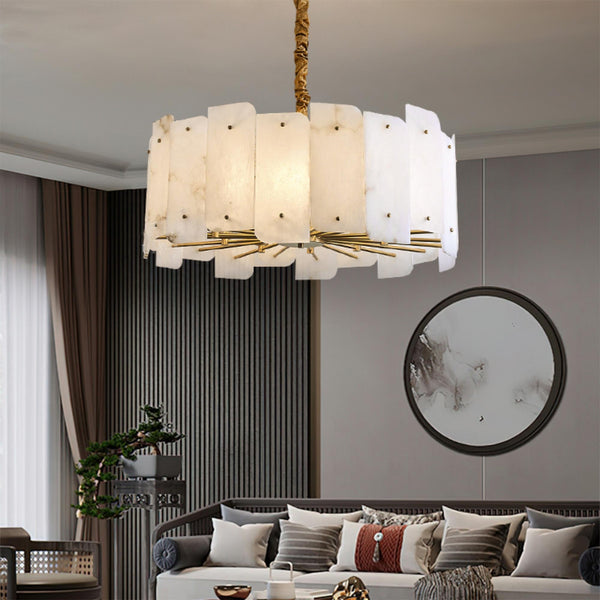 modern brass tiered alabaster chandelier