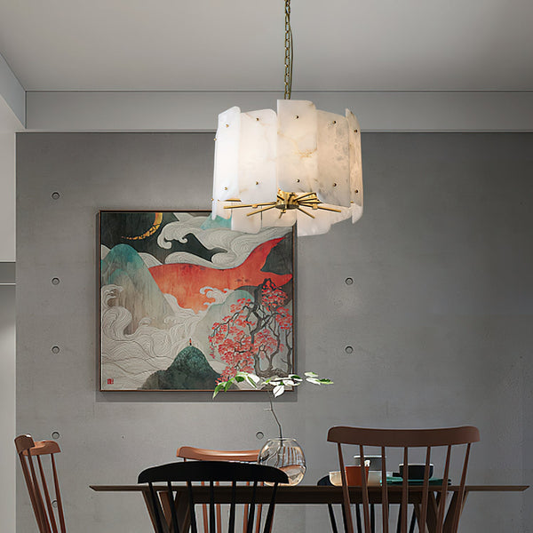 modern brass tiered alabaster chandelier