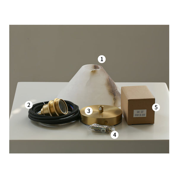 modern brass white alabaster conical pendant lamp