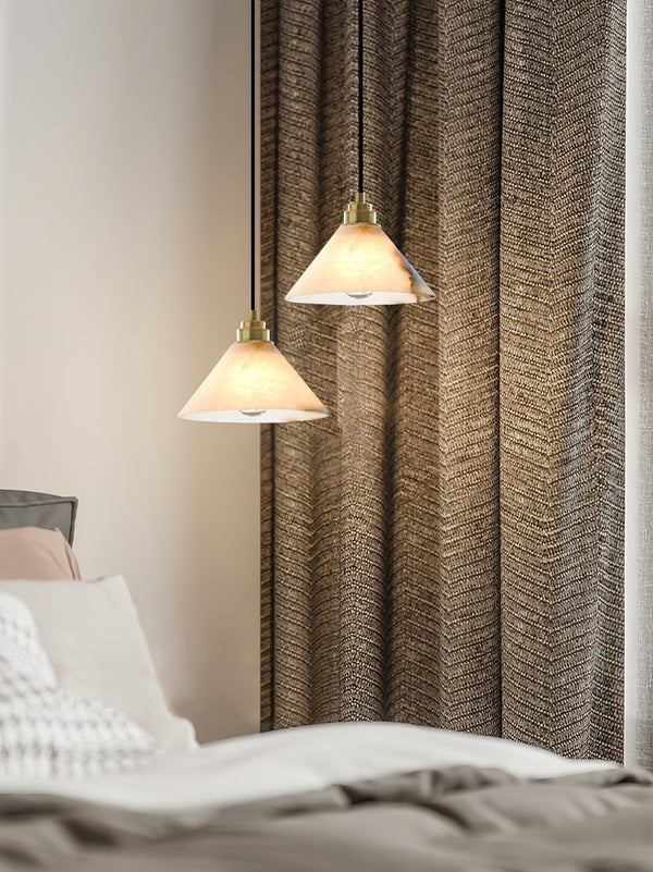 modern brass white alabaster conical pendant lamp