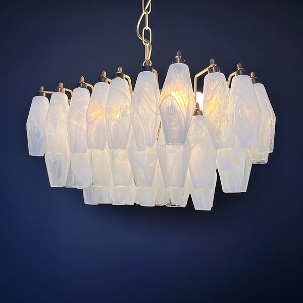 modern brass white alabaster glass poliedri chandelier