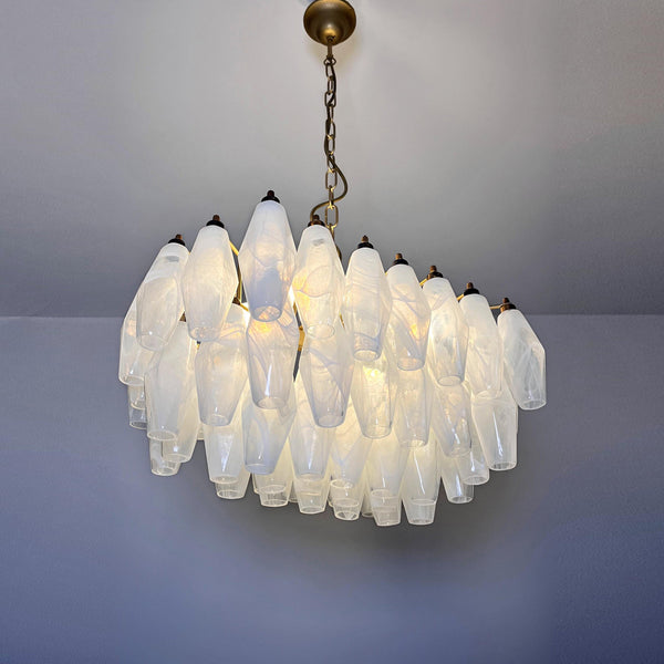 modern brass white alabaster glass poliedri chandelier