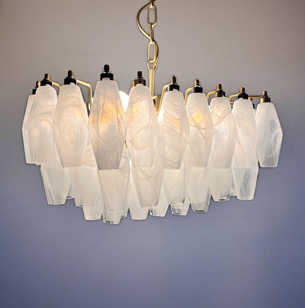 modern brass white alabaster glass poliedri chandelier