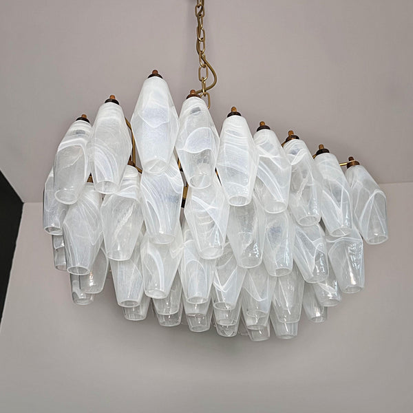 modern brass white alabaster glass poliedri chandelier