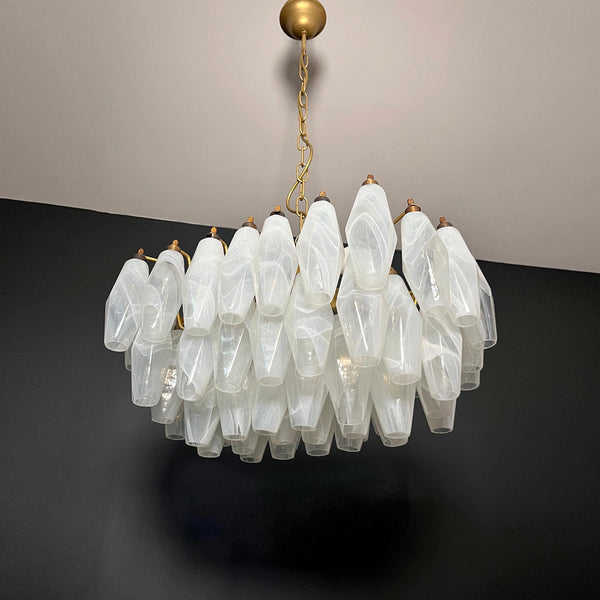 modern brass white alabaster glass poliedri chandelier