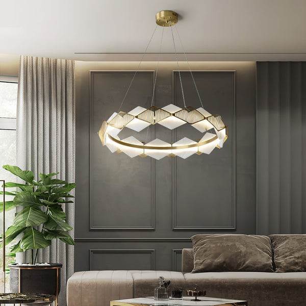 modern brass white alabaster led chandelier