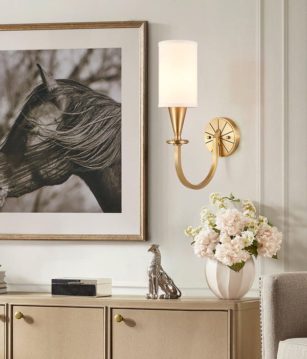 modern brass white fabric charleston wall sconce