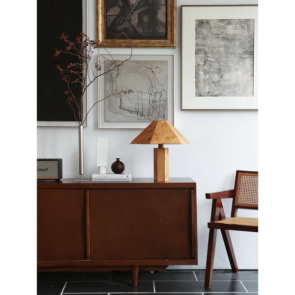 modern burl wood organic table lamp