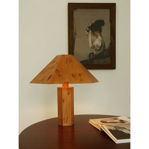 modern burl wood organic table lamp