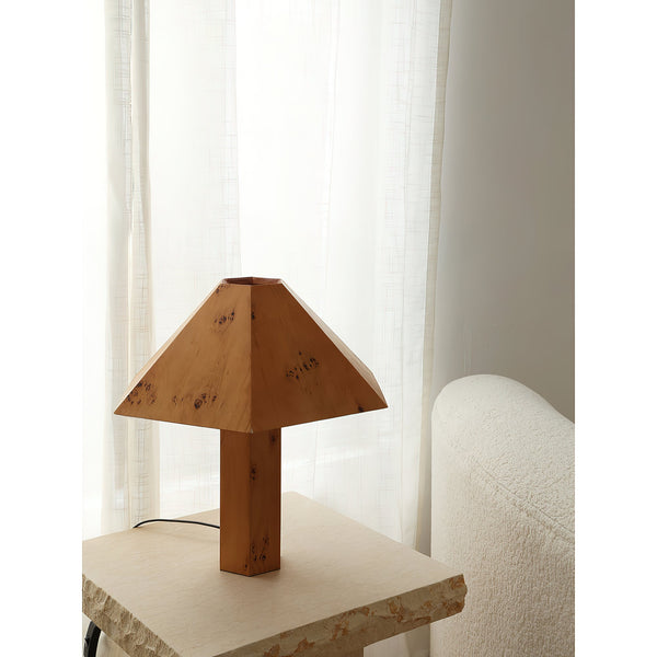 modern burl wood organic table lamp