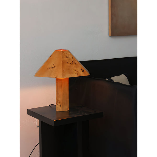 modern burl wood organic table lamp