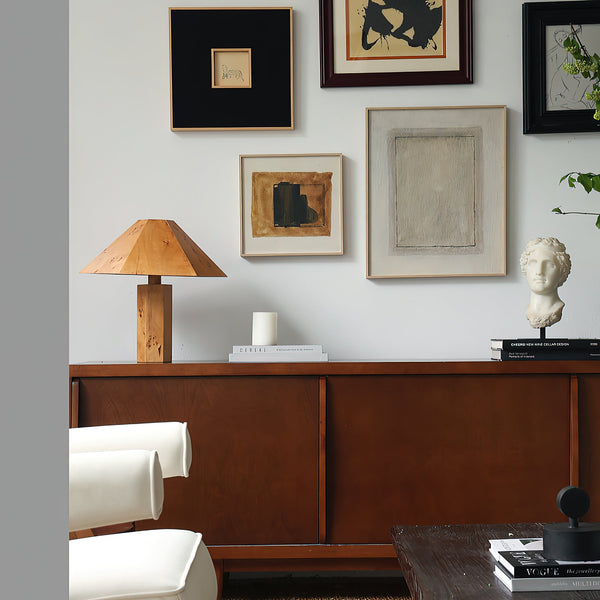 modern burl wood organic table lamp