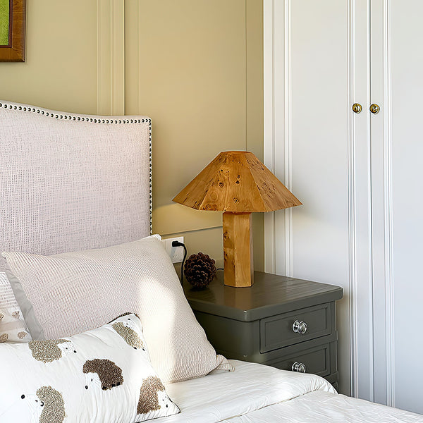 modern burl wood organic table lamp