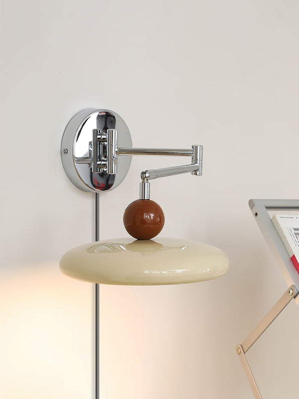 modern chrome beige acrylic disc plug in wall lamp