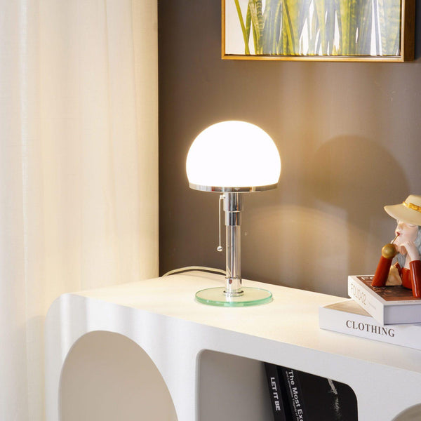 modern chrome clear glass bauhaus table lamp