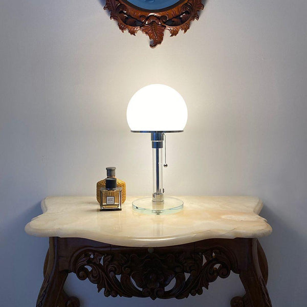modern chrome clear glass bauhaus table lamp