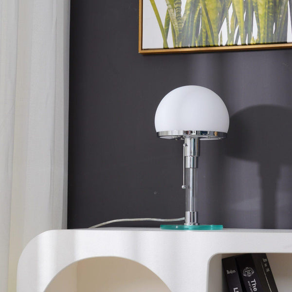 modern chrome clear glass bauhaus table lamp