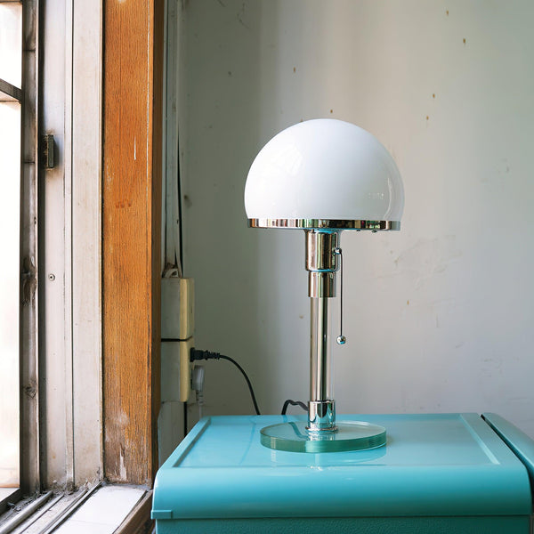 modern chrome clear glass bauhaus table lamp